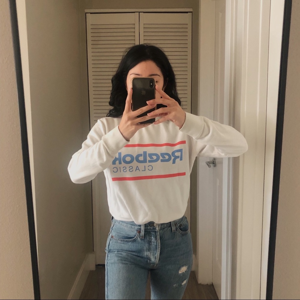 REEBOK Retro Vintage Inspired Sweatshirt White/Blue XS